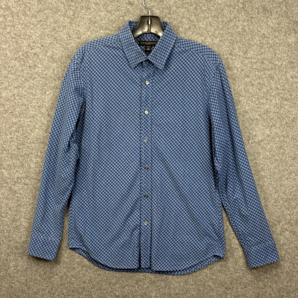 Banana Republic Mens Slim Fit Gingham Button Down Shirt Blue Check Small 14-14.5